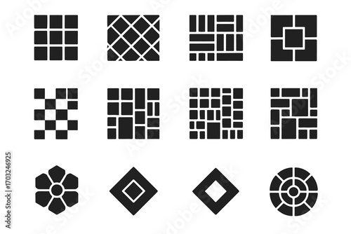 Grid icons tile windmill random mosaic checkerboard icon pattern vector layout medallion