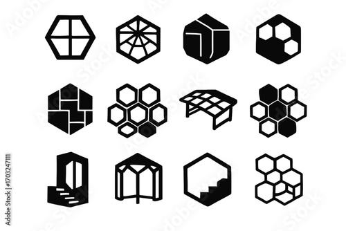 Museum wall vector icons glass architecture panel pavilion icon hex facade atrium