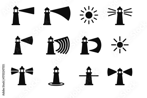 Icon directional arc icons focus light ring beam central lighthouse vector
