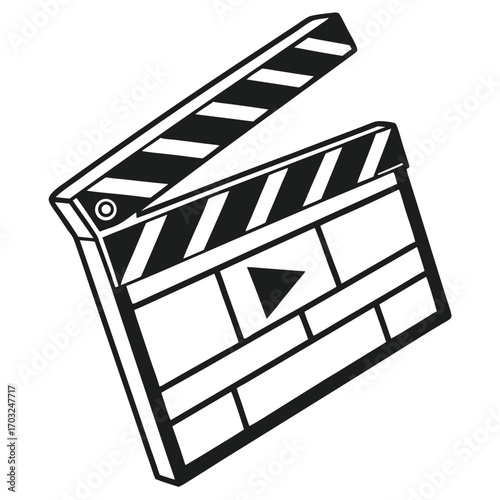 Black and White Movie Clapperboard Illustration for Filmmaking and Production.