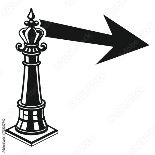 Chess piece with arrow pointing right representing strategy and direction.