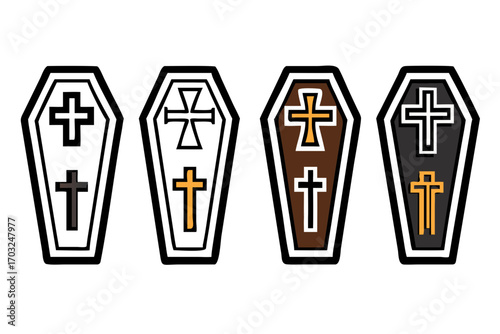 Collection of coffins with crosses, halloween