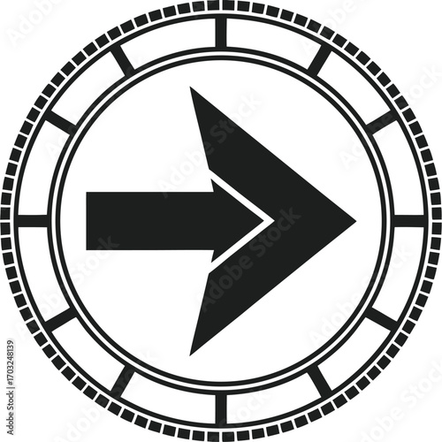 Circular Arrow Symbol with Detailed Border Design.
