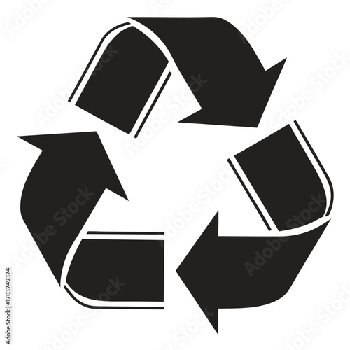 Recycling symbol in black and white illustration.