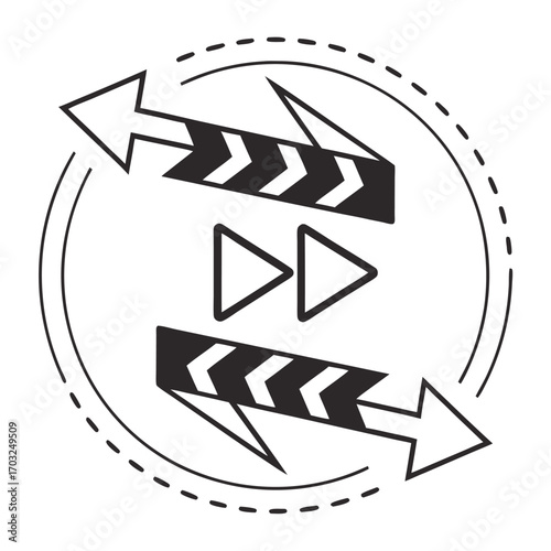 Film Editing Process with Arrows and Clapperboards in Circular Design.