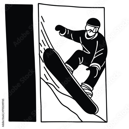 Black Silhouette Vector of Snowboarder in Action