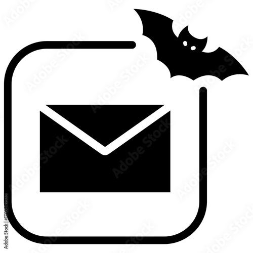 Glyph style mail icon with Halloween bat accent, perfect for spooky seasonal UI design