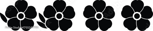 Simple floral pattern with black flower silhouettes, decorative blossom vector design, minimal botanical ornament illustration, nature inspired tattoo stencil element