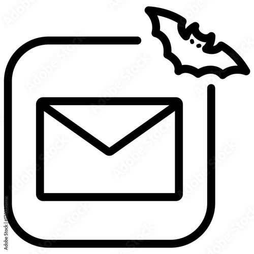 Line style mail icon with Halloween bat accent, perfect for spooky seasonal UI design