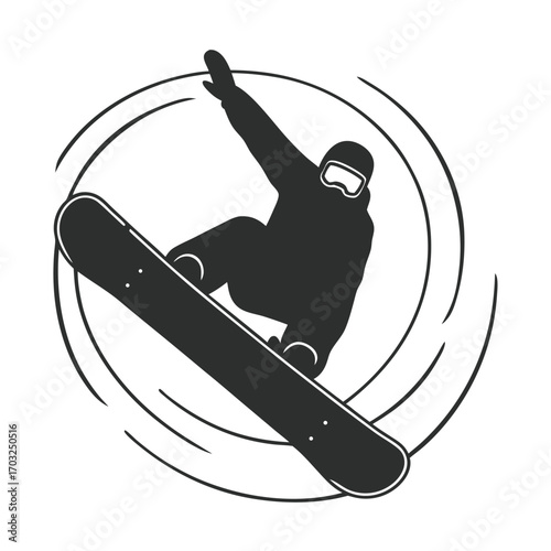 Black Silhouette Vector of Snowboarder Performing Jump