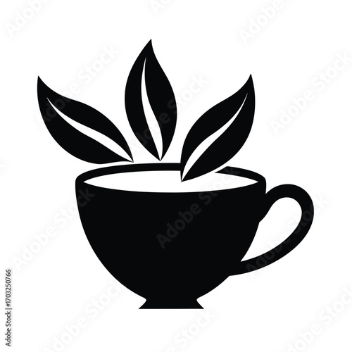 Vector silhouette illustration of herbal tea cup with steam vector line art on white background