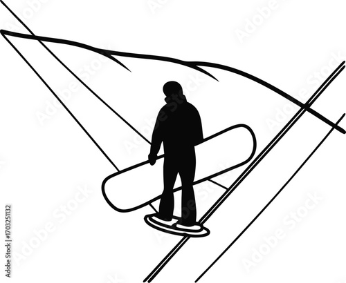 Black Silhouette Vector of Snowboarding Rider Standing