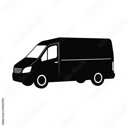 Vector silhouette mockup of realistic delivery van vector line art on white background
