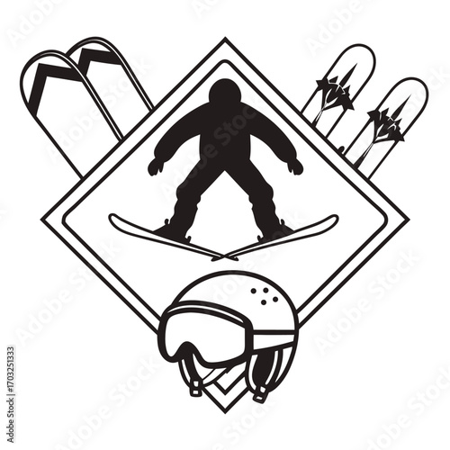 Flat Vector of Snowboarder Badge Emblem Silhouette