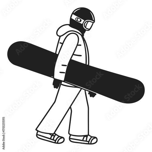 Flat Vector of Snowboarder Carrying Board