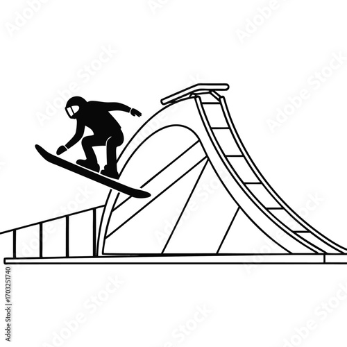 Flat Vector of Snowboarder Launching Off Ramp