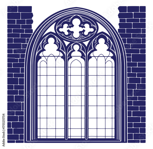Architectural illustration of a stained glass window design in gothic cathedral style