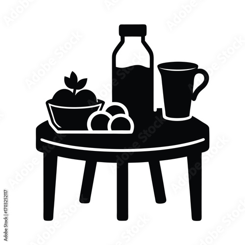 Vector silhouette of breakfast table with organic meals vector line art on white background