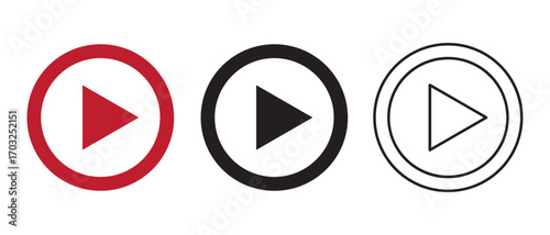 play button icons. in different styles isolated on white background.
