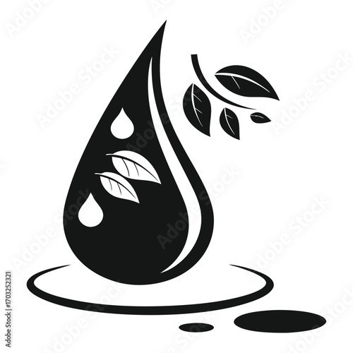 Sustainable Oil Drop with Leaves, Eco-Friendly, Natural, Organic, Environmental, Conservation.
