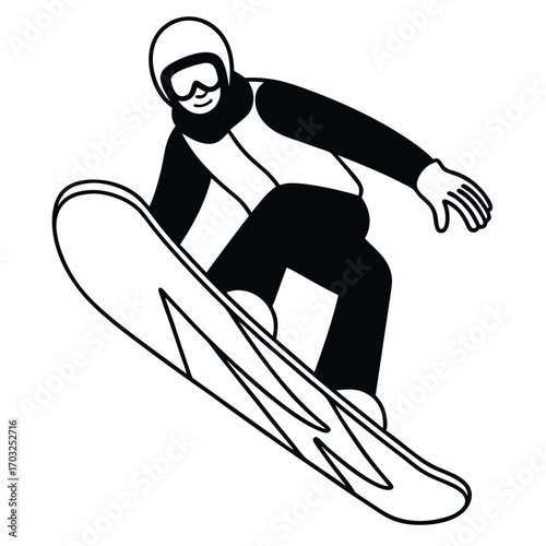 Flat Vector of Snowboarder Side Profile Silhouette