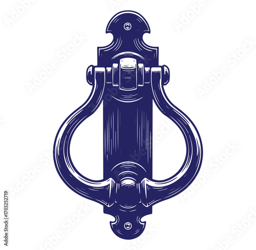 Classic blue door knocker vector illustration isolated on white background for architectural design