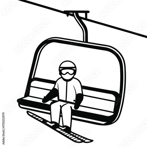 Flat Vector of Snowboarder with Chairlift Silhouette
