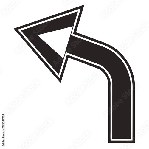 Curved Left Arrow Sign Indicating Direction or Turn.