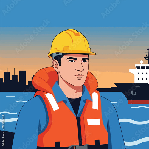 Portrait of a male worker in a harbor setting.