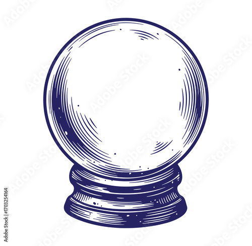 Detailed engraved illustration of a crystal ball revealing the future prediction