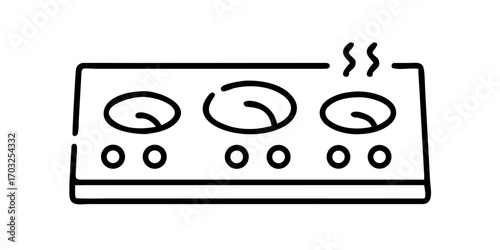 Minimalist line icon of electric stovetop with hot burners
