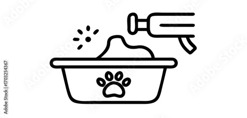 Minimalist line icon of pet litter box with scoop
