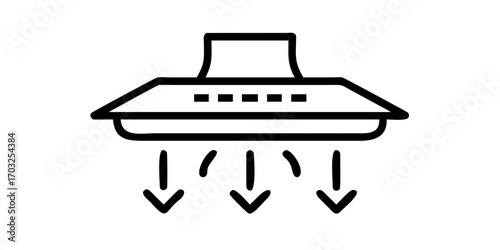 Minimalist line icon of kitchen range hood with ventilation arrows
