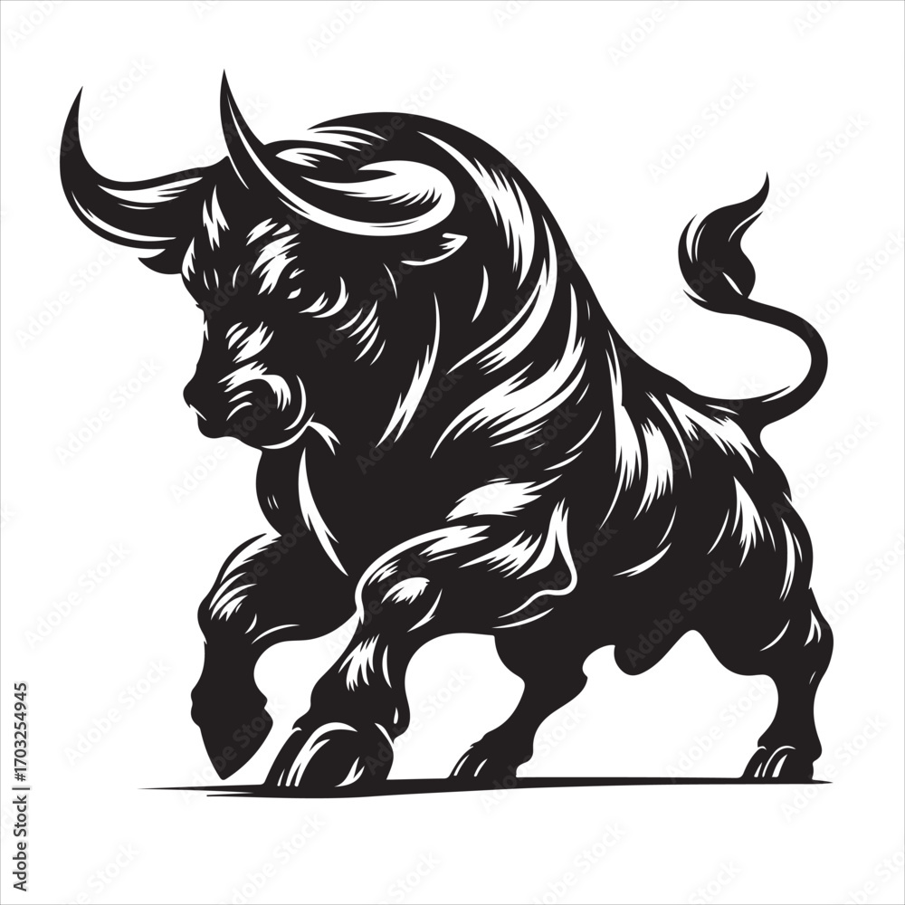 Fototapeta premium Bold Black Bull Silhouette Vector Illustration