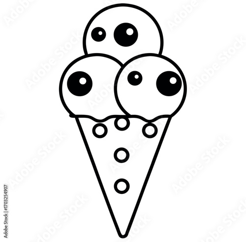 A colorful cartoon illustration of a delicious ice cream cone with various sweet flavors is a perfect summer dessert icon