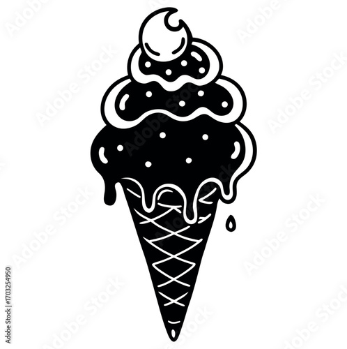 A sweet chocolate ice cream cone vector illustration for a cold summer snack