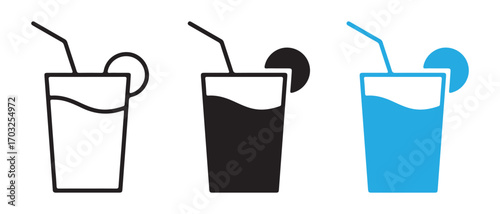 Refreshing drink icon. with straw and lemon isolated on white background.