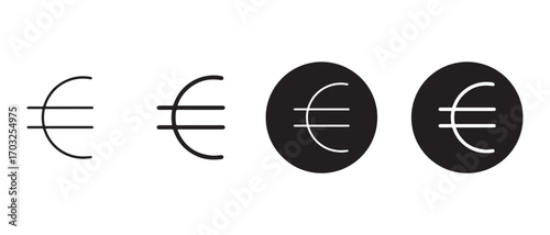 Euro currency symbol. in different styles isolated on white background.