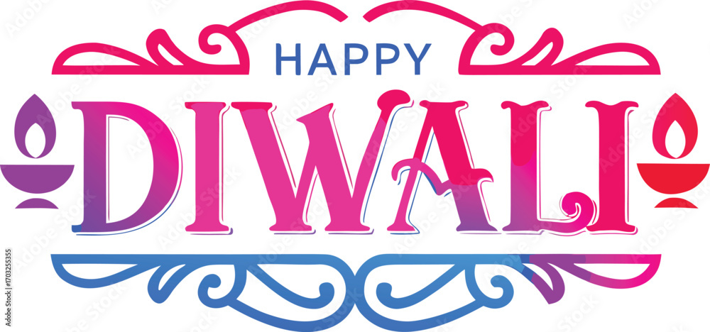 Obraz premium Happy Diwali text with diya symbols and decorative borders