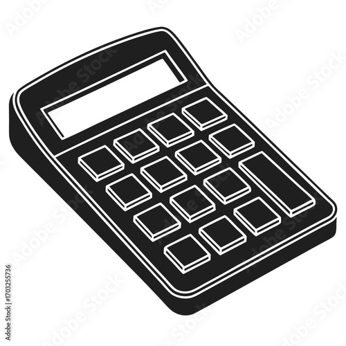 Black calculator with buttons and display for calculations and math.