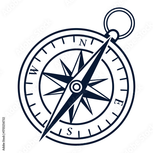 Detailed Compass Illustration with Directional Markings and Needle.