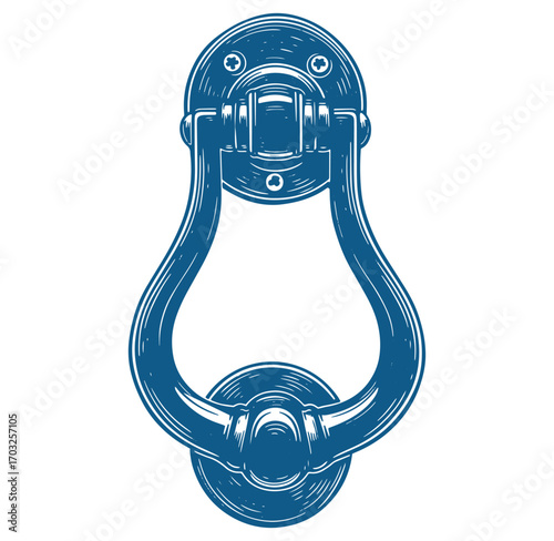 Detailed vector illustration of an elegant blue door knocker isolated on a white background