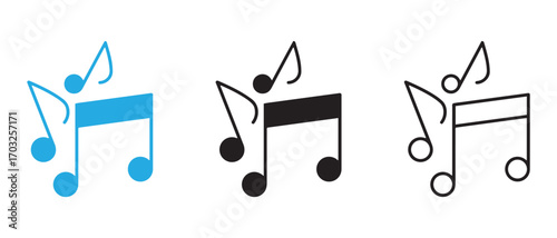 Music note icon set. in three different styles isolated on white background.