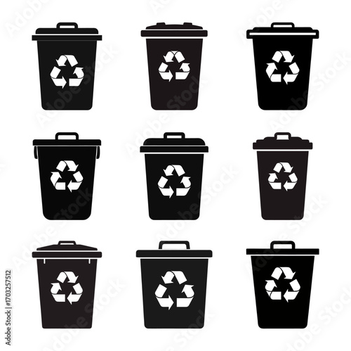 Minimalist vector recycling bin logo icon set