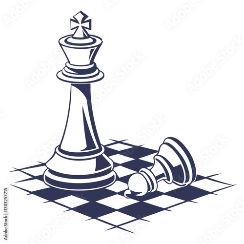 Chess Game Illustration - King Standing Over Fallen Pawn.