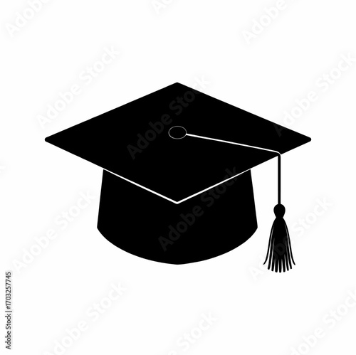Graduation cap icon vector solid black flat design, minimalist style