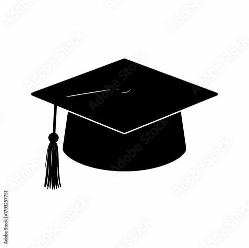 Graduation cap icon vector solid black flat design, minimalist style