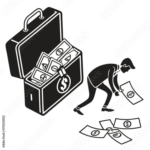 Businessman Stealing Money From Safe.