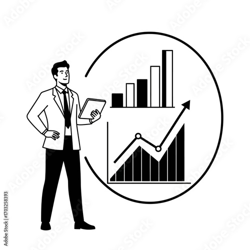 Businessman analyzing financial growth charts and graphs