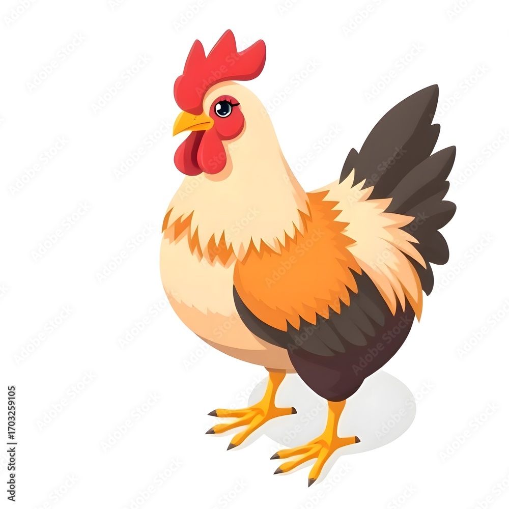 Fototapeta premium Cartoon chicken isometric isolated with white background